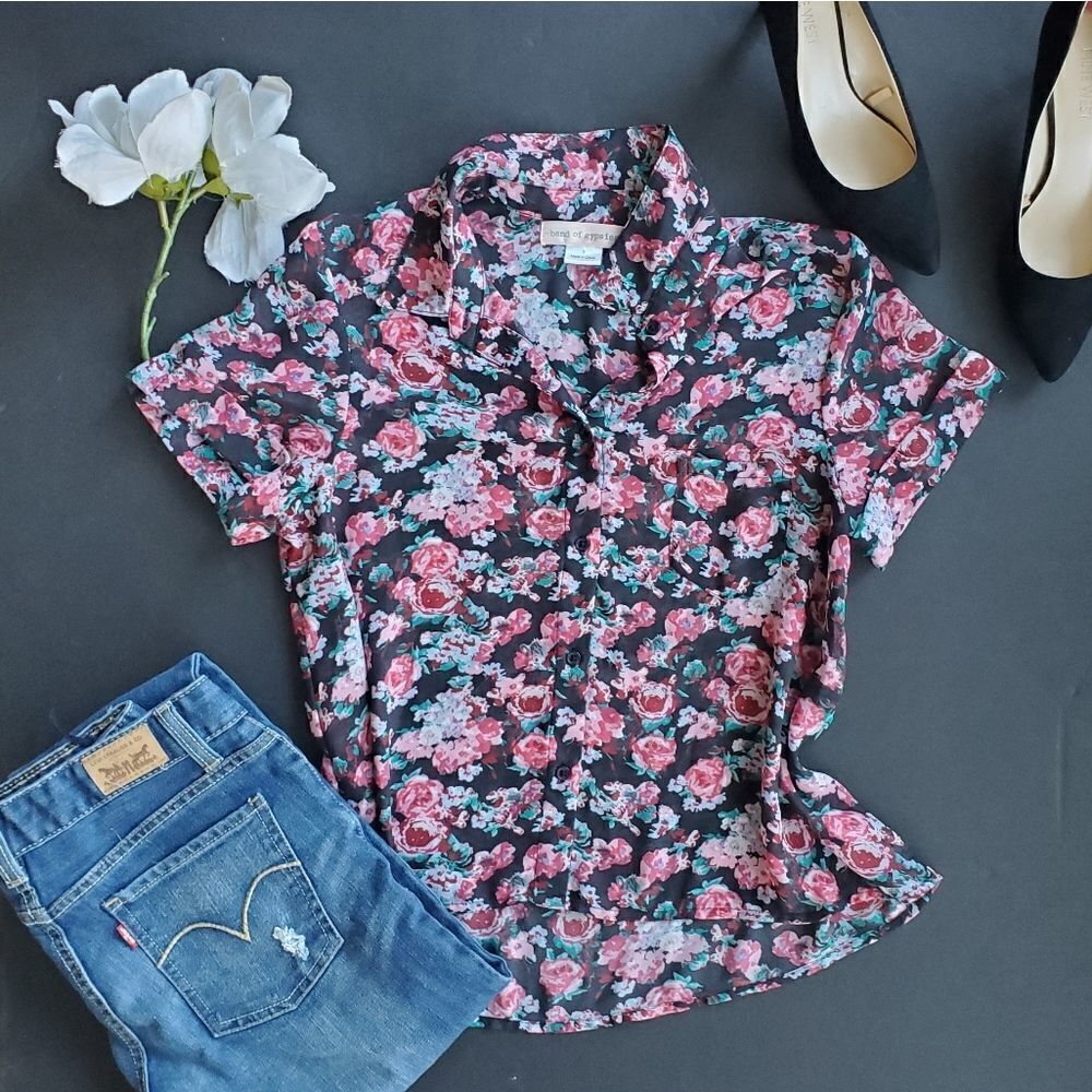 Band of Gypsies Floral Button Down Blouse
